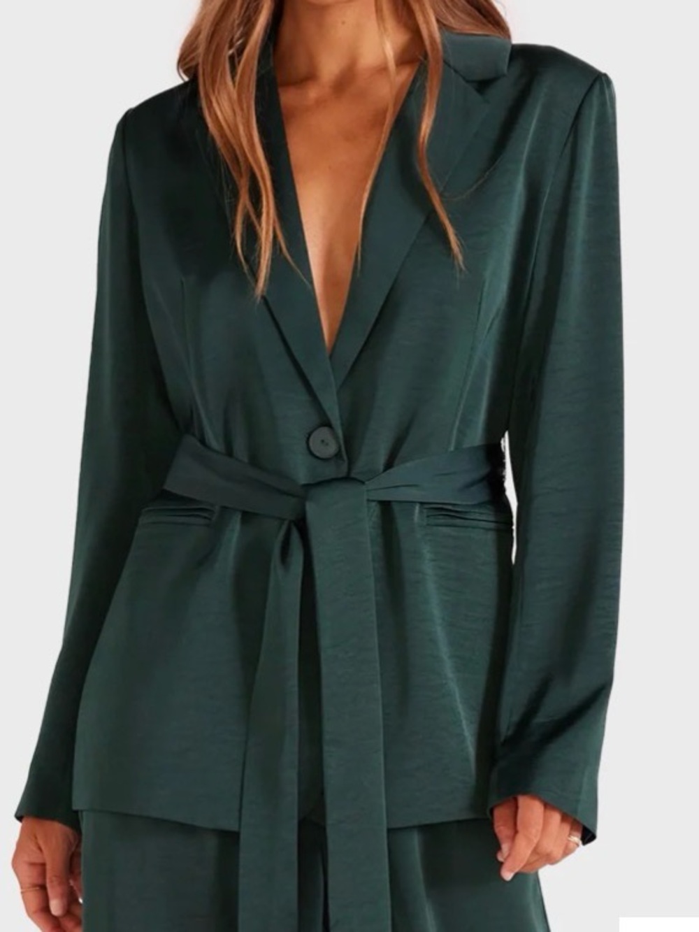 MinkPink Emerald Green Satin Tie-Waist Blazer, XS, New With Tags